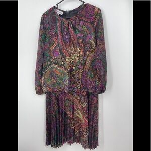 Vintage Damon ILGWU Dress Pleated 70s Paisley Fabulous Secretary Mom Sz 10